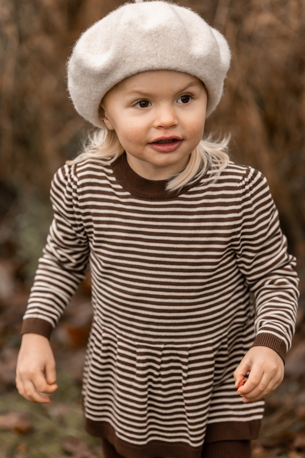 favo peplum blouse | chicory coffee w. sand stripes