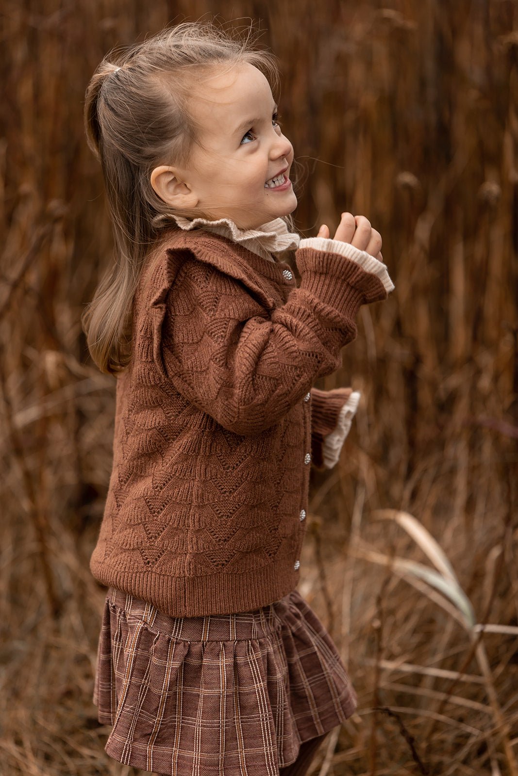 benna ruffle cardigan | carob brown