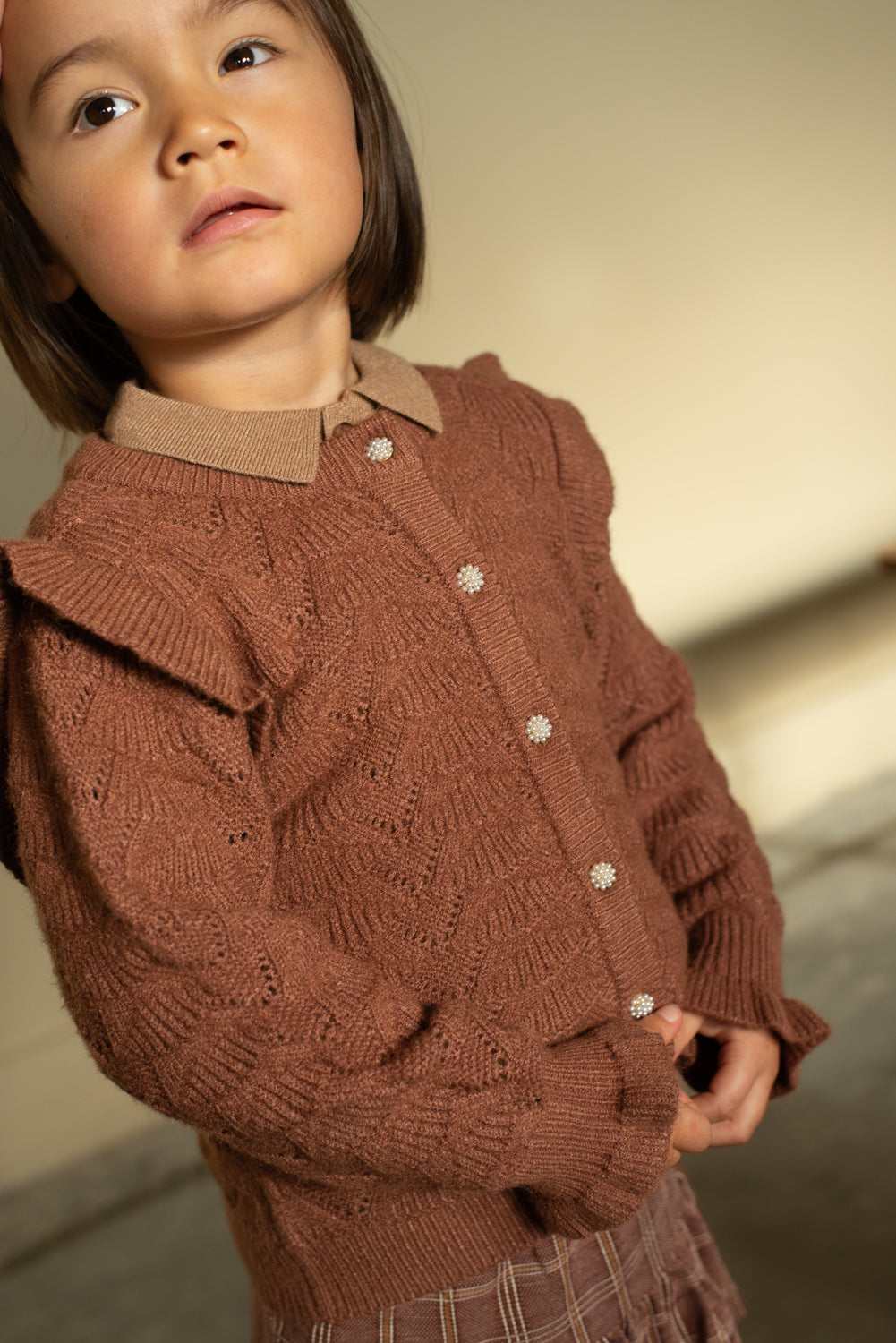 benna ruffle cardigan | carob brown