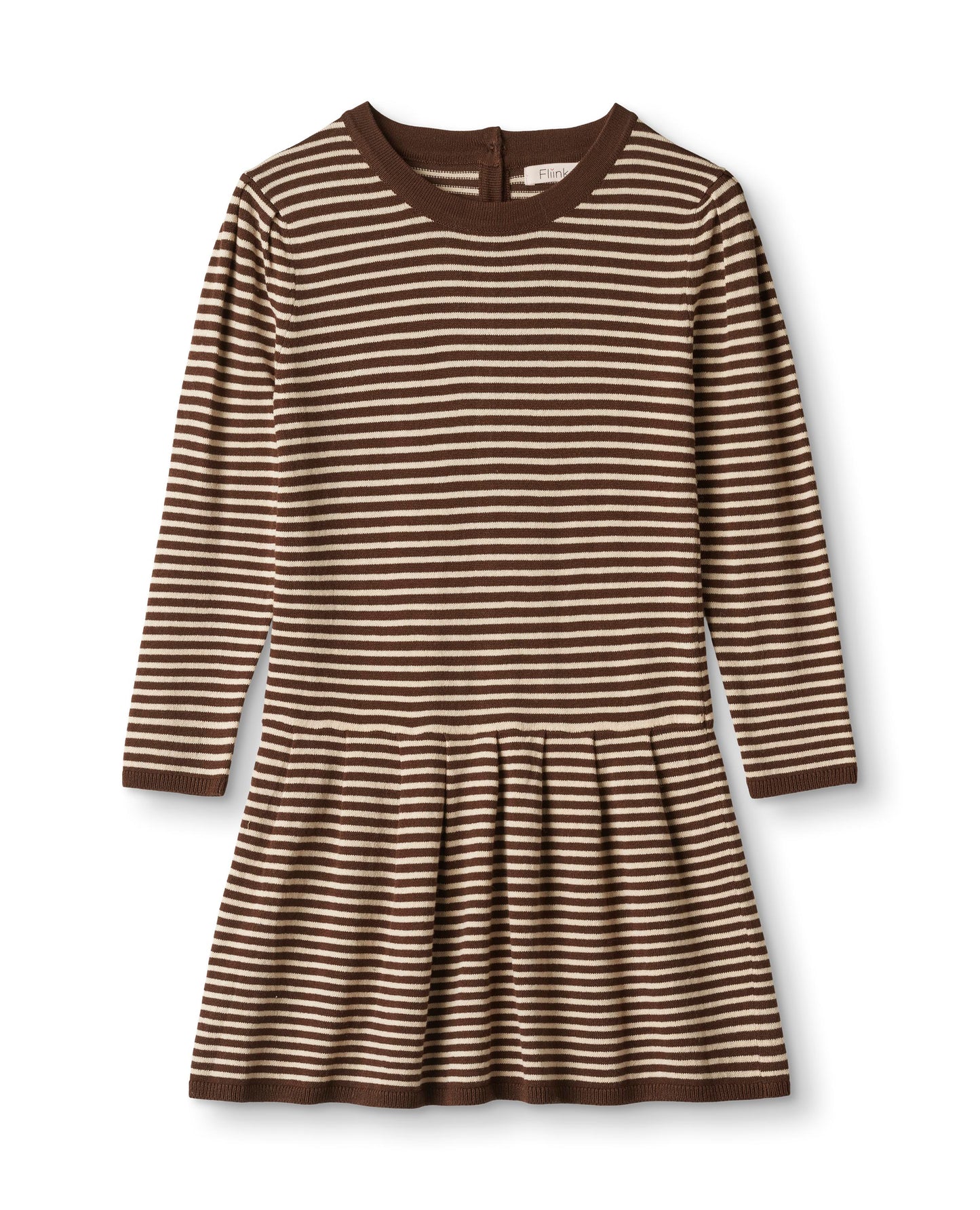 favo peplum dress | chicory coffee w. sand stripes