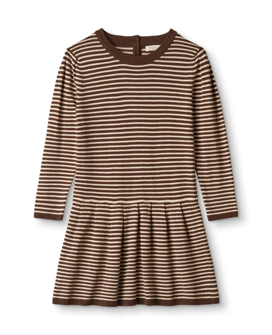 favo peplum dress | chicory coffee w. sand stripes